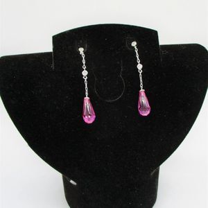 𝅺vintage Sterling Silver Pink Crystal Drop Earrings